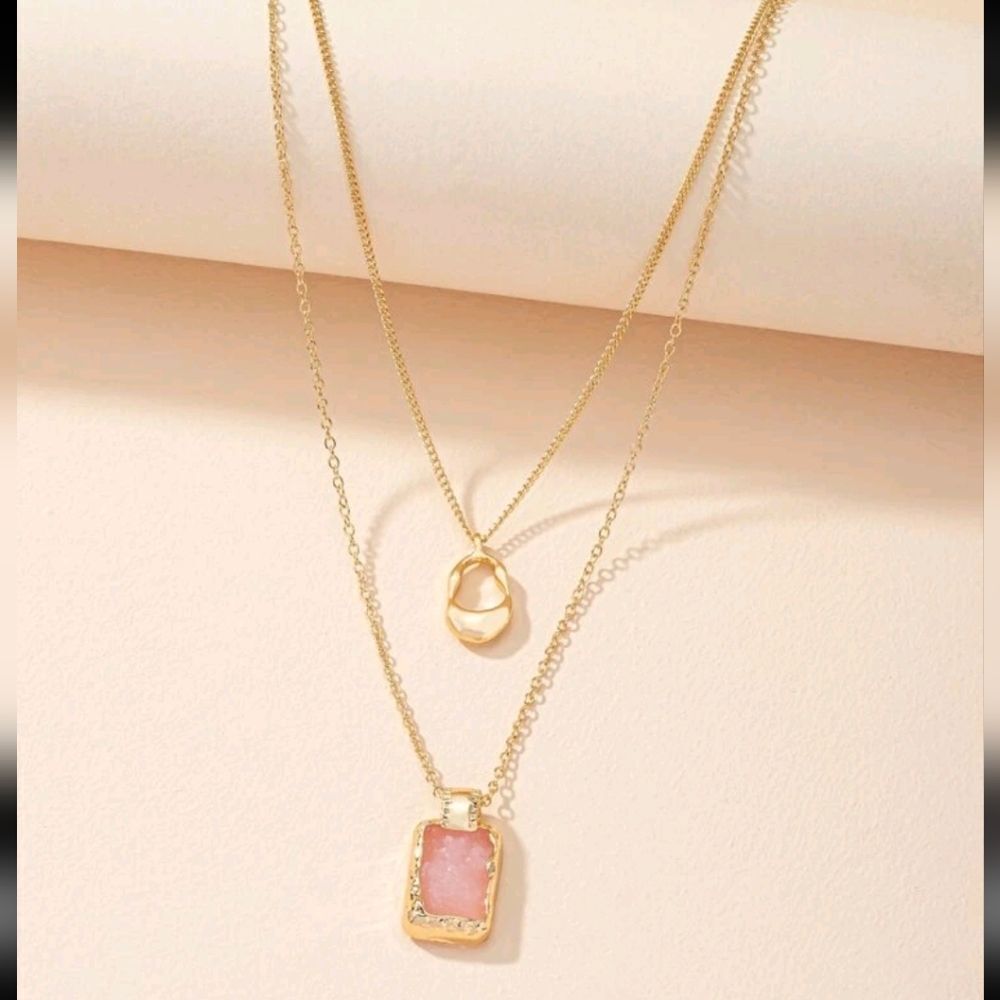 Multi Layer Pink Crystal Stone Layered Necklace